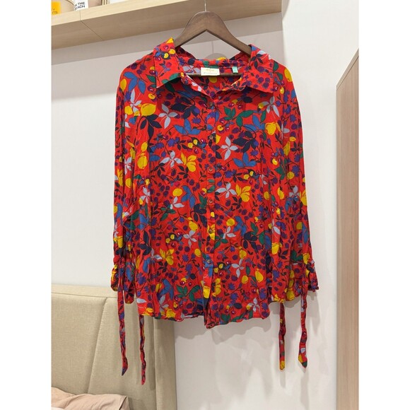 Maeve Tops - Maeve Anthropologie Womens 22W Red Blitche Floral Button Down Shirt Tie Wrist